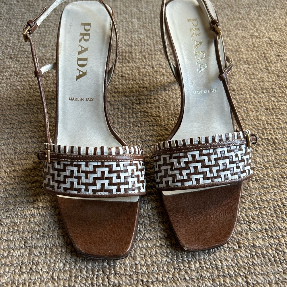 Prada Brown and White Women's Sandals